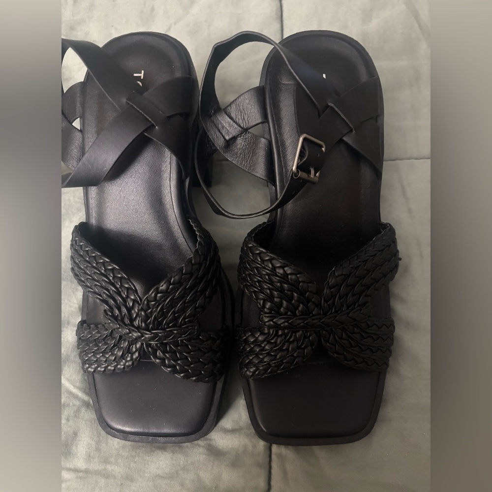 Torrid Black Braided Sandals with Adjustable Ankle Straps